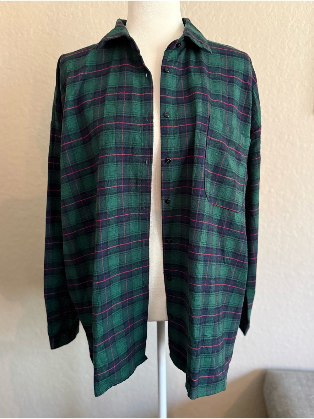 UMGEE Green Plaid Flannel Button Down Shirt Boho Embroidered Back Large L - Picture 8 of 9